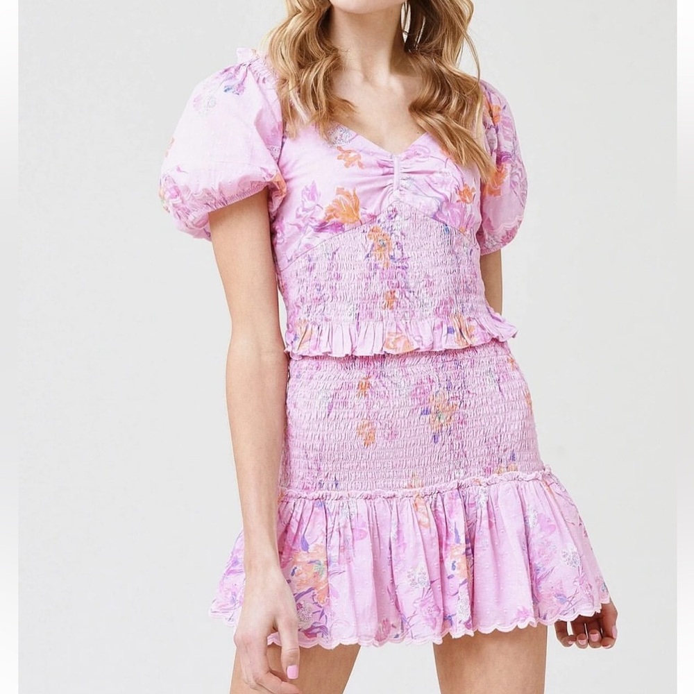 LoveShackFancy Pink Floral Mini Dress